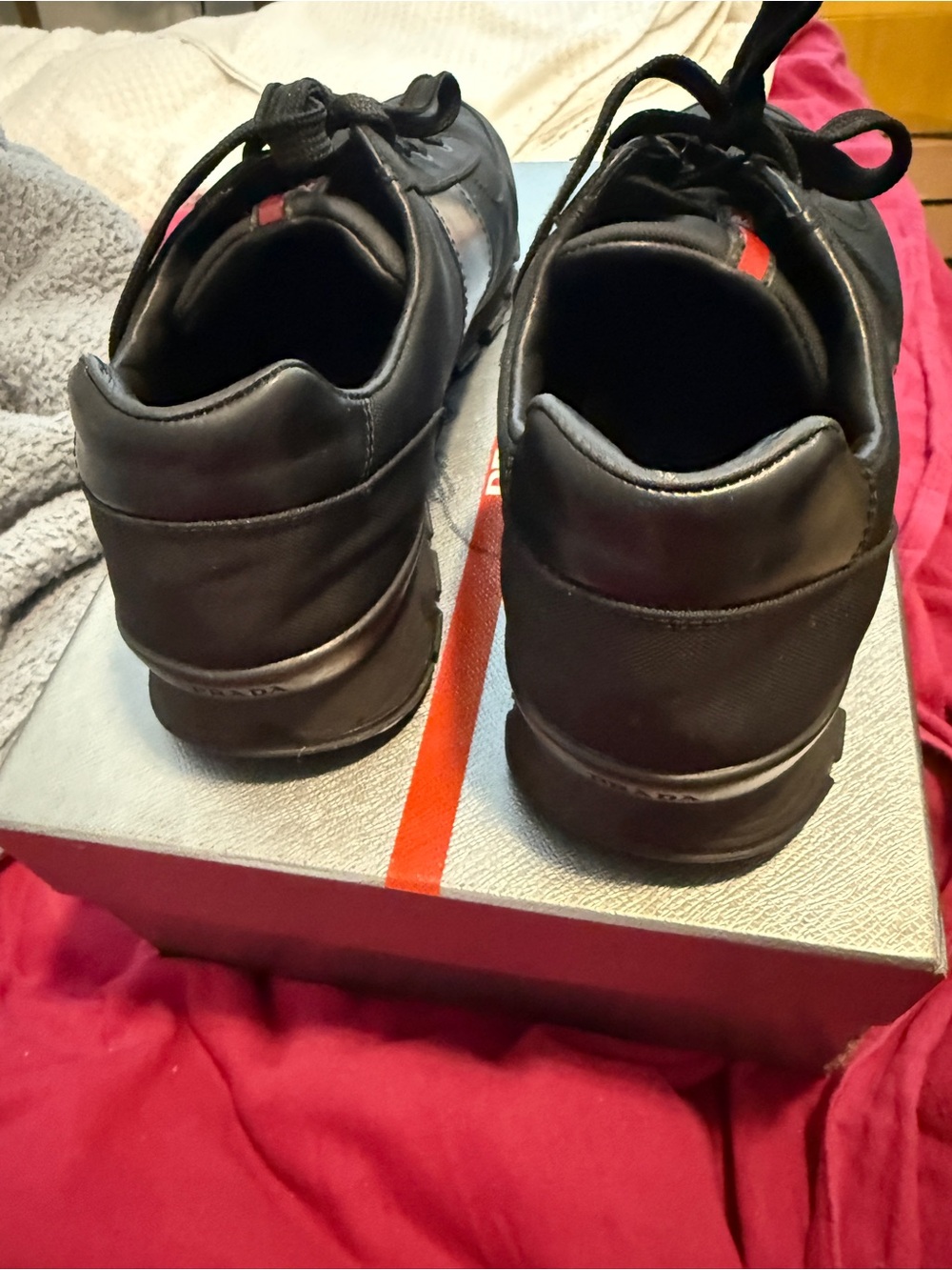 Prada Black Lace-Up Low-Top Sneakers with Red Accent - Picture 6 of 6
